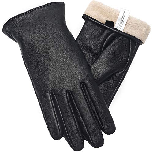 vislivin Cuero Guantes para Mujer Pantalla Táctil Guantes Cálidos de Invierno Dedo Completo Mujers Conducir Guantes Regalo Black L
