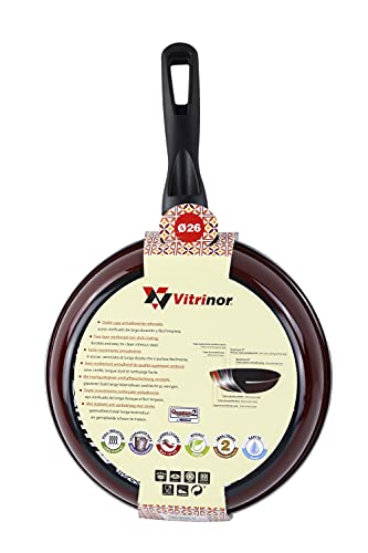 VITRINOR Sartén 30Ø Authentic Borgoña, Antiadherente bicapa reforzado, Fondo 100% Full Induction, Exterior color borgoña, 50% ahorro energético