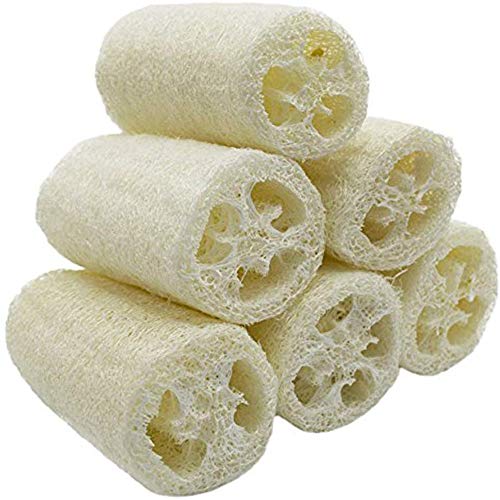 VOARGE 6 esponjas de lufa natural de alta calidad para spa, exfoliante para el cuerpo, elimina la piel muerta y la cocina, para el hogar (aproximadamente 4 pulgadas)