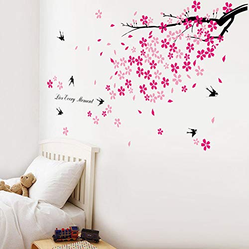 Walplus - Adhesivos decorativos para la pared, diseño de árbol en flor y golondrinas, color rosa y negro