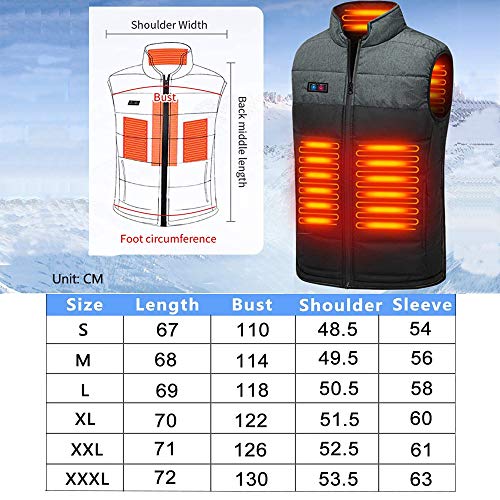 WANFEI Chaleco Calentador Eléctrico, USB Chaleco Térmico Eléctrico, Chaleco Calefactable Lavable Ajustable, Chaleco Cálido Calentado de Invierno para Hombre y Mujer Caza Camping Senderismo Esquí Pesca