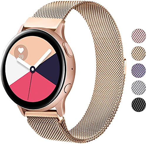 Wanme Correa Compatible con Samsung Galaxy Watch Active/Active 2 40mm 44mm, 20mm Metal Pulsera de Repuesto de Acero Inoxidable para Galaxy Watch 3 41mm / Gear S2 Classic/Gear Sport (Oro Rosa)