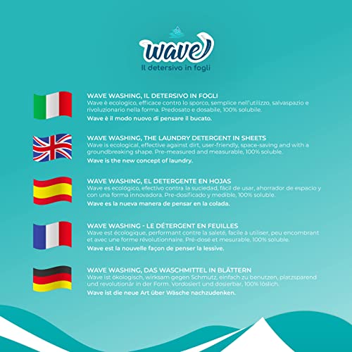 Wave Washing Family Box – El Detergente en Hojas – 100% LIBRE DE PLÁSTICO – 64 lavados + 4 lavados GRATIS – Classic & Sensitive + Pochette Ecológica – Ecológico – Biodegradable – Compostable
