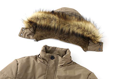 WenVen Abrigos Cálido Invierno Chaqueta de Algodón a Prueba de Viento Parka Capucha Gruesa Extraíble con Pelo Chaqueta de Lana Exteriores Hombre Caqui Large