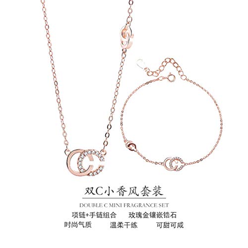 WYFLL Personality Trend Fashion - Cadena de doble letra de oro rosa con circonitas y colgante de moda femenina con pequeñas fragancias, collar de doble letra