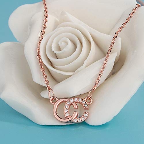 WYFLL Personality Trend Fashion - Cadena de doble letra de oro rosa con circonitas y colgante de moda femenina con pequeñas fragancias, collar de doble letra