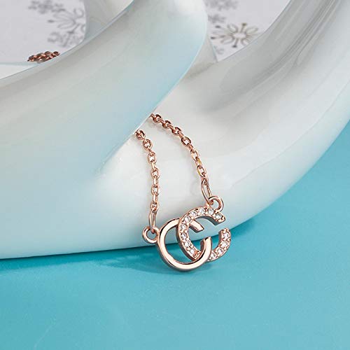 WYFLL Personality Trend Fashion - Cadena de doble letra de oro rosa con circonitas y colgante de moda femenina con pequeñas fragancias, collar de doble letra