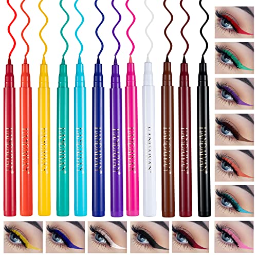 Xiangmall 12 Piezas Eyeliner Colores Liquido Delineador Ojos Colores Gel Eyeliner Mate Waterproof Eye Liner Lapiz Long Lasting Herramientas Maquillaje Regalo para Mujer