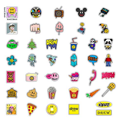 YCYY 80 Drew House Doodle Stickers Justin Bieber PVC Waterproof Luggage Notebook Scooter Stickers