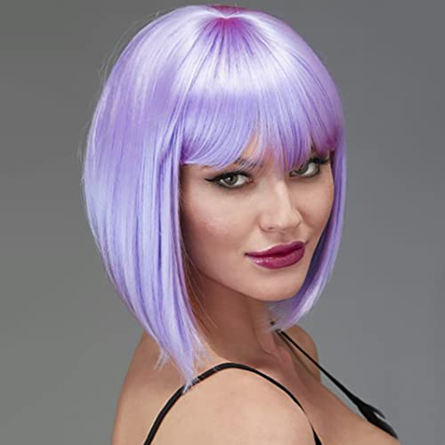 YESHEDO pelucas de pelo Morado claro corto y liso con flequillo para mujer, peluca de pelo sintético de color resistente al calor para cosplay diario natural como pelo real de 12 "