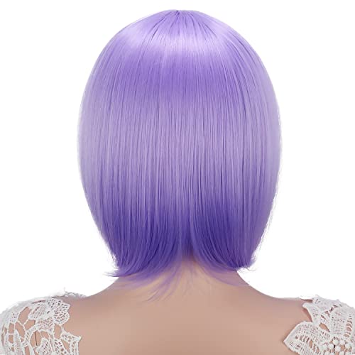 YESHEDO pelucas de pelo Morado claro corto y liso con flequillo para mujer, peluca de pelo sintético de color resistente al calor para cosplay diario natural como pelo real de 12 "