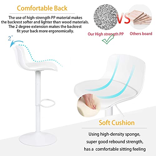 YOUNIKE Taburetes de Bar Altura Ajustable y rotación de 360°, diseño Moderno y ergonómico para Bar, mostrador, Cocina y hogar,Paquete de 2 Unidades, Blanco