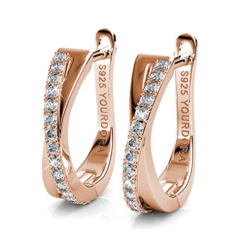 YOURDORA Pendientes Aro Retorcido de Plata de ley 925 para Mujer con Circonia Cúbica Joyas Regalos Originales (Oro Rosa)