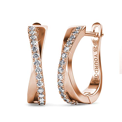 YOURDORA Pendientes Aro Retorcido de Plata de ley 925 para Mujer con Circonia Cúbica Joyas Regalos Originales (Oro Rosa)