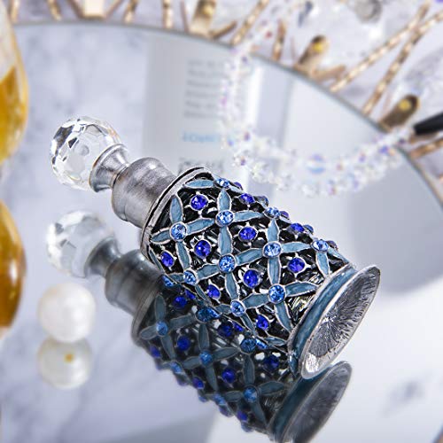 YU FENG Botellas de perfume vintage decorativas con cristales BejewELD, pequeñas botellas de perfume de estilo antiguo (6 ml, azul)