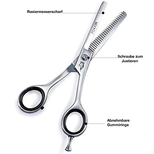 YUMAYA® Thinning Scissors Hair - Tijeras de peluquería de calidad profesional, acero inoxidable, afiladas, incluye funda para adelgazar el pelo, para niños, hombres y mujeres, tijeras de peluquería