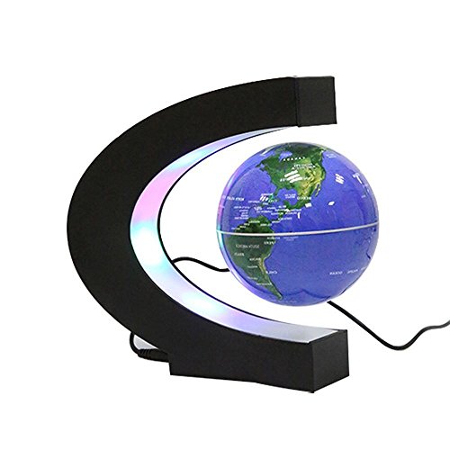 Yunchenghe globo flotante con luces LED C Forma de levitación magnética flotante mundo mapa del mundo de la decoración de escritorio (azul oscuro)