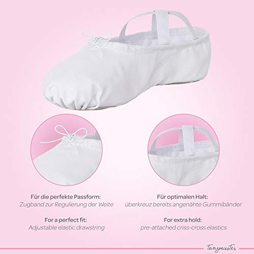 Zapatillas de Ballet - Lino, Suela Entera de Cuero - Blanco - Talla: 44