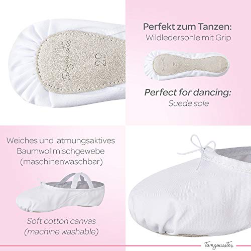 Zapatillas de Ballet - Lino, Suela Entera de Cuero - Blanco - Talla: 44