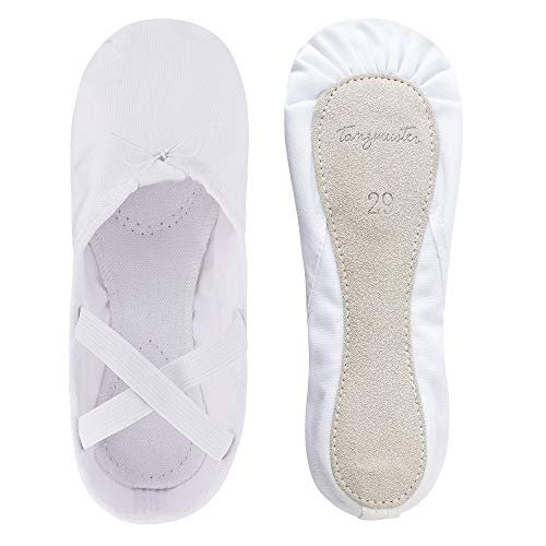 Zapatillas de Ballet - Lino, Suela Entera de Cuero - Blanco - Talla: 44