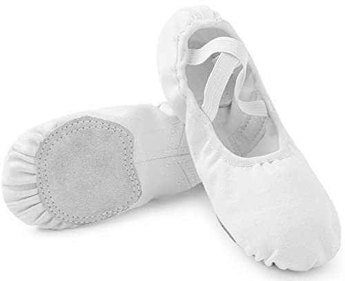 Zapatos de Ballet Niña Zapatillas de Ballet Mujer de Danza y Gimnasia Baile con Suela Partida Blanco 25