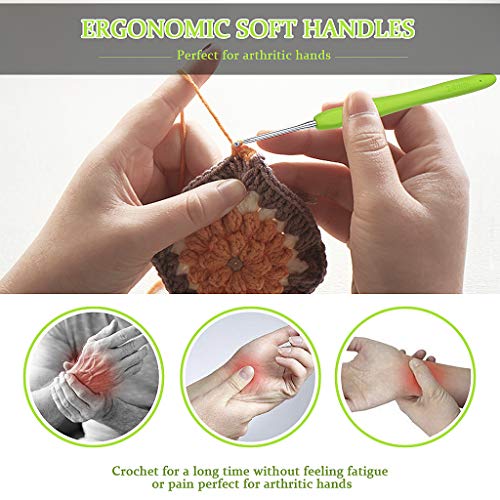ZTMY Agujas de Ganchillo, 9Pcs Ganchillos Crochet ErgonóMico Suave Antideslizante Mangos De Goma Juego Aguja Tejer Crochet
