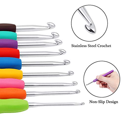 ZTMY Agujas de Ganchillo, 9Pcs Ganchillos Crochet ErgonóMico Suave Antideslizante Mangos De Goma Juego Aguja Tejer Crochet