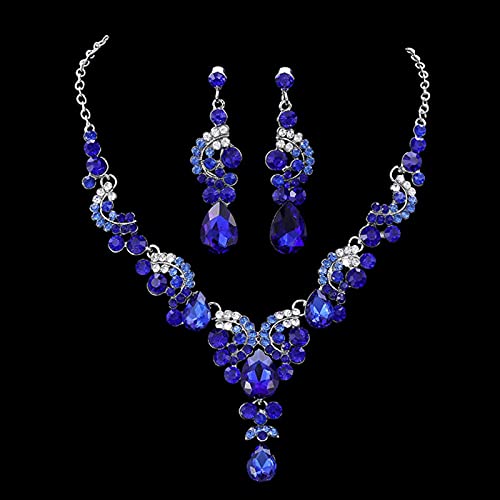 ZXCM Vintage Femenino Arco Iris Cristal joyería Conjunto Encanto Oro Plata Color de Boda Pendientes de Boda para Mujeres Collar de Cadena Nupcial