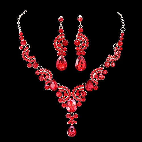 ZXCM Vintage Femenino Arco Iris Cristal joyería Conjunto Encanto Oro Plata Color de Boda Pendientes de Boda para Mujeres Collar de Cadena Nupcial