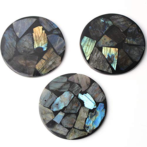 ZZLLFF 1pcs Natural labradorita fósil Disco Placa Decoración de muestras Gratis Standholder, la decoración del hogar (Color : Labradorite)