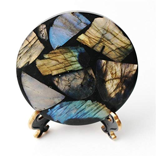 ZZLLFF 1pcs Natural labradorita fósil Disco Placa Decoración de muestras Gratis Standholder, la decoración del hogar (Color : Labradorite)