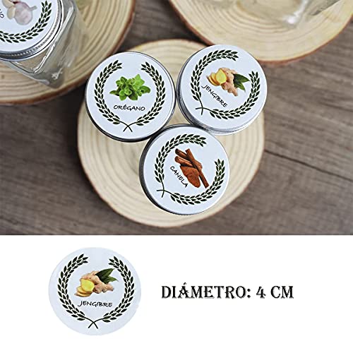 105 Pcs Etiquetas de Tarros de Especias Etiqueta de especias Juego de 45 etiquetas de especias con patrones y letras de especias para tarros de especias y 60 etiquetas en blanco 4 cm español