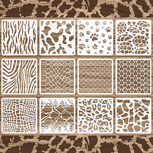 12 Plantillas de Estampado Animal Plantillas de Pintura de Arte Plantillas de Diseño de Bricolaje para Colección de Recortes Dibujo Calco Mueble Piso Pared (6 x 6 Pulgadas)