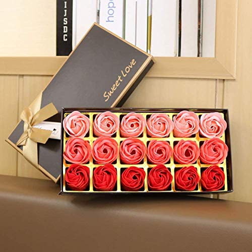18 piezas de jabón de flor de rosa - fragancia de flor de rosa - jabón vegetal con aceites esenciales, regalo para cumpleaños/aniversario/boda/día de San Valentín (rojo)