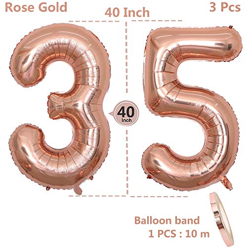 2 Globos Número 35 Años, Number 35 Globo Chica de oro rosa, 40"Figuras de globos con globo de lámina de helio inflable, Globo gigante para la decoración de la fiesta de cumpleaños, Prom (xxxl 100cm)