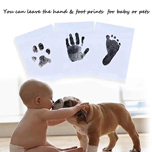 2 Piezas Almohadilla de Tinta para Bebé, Kit de Impresión de Pie o Mano para Bebé, con 4 Tarjetas Impresas, Sello Táctil Limpio, Adecuado para Bebés de 0 a 6 Meses (Negro)