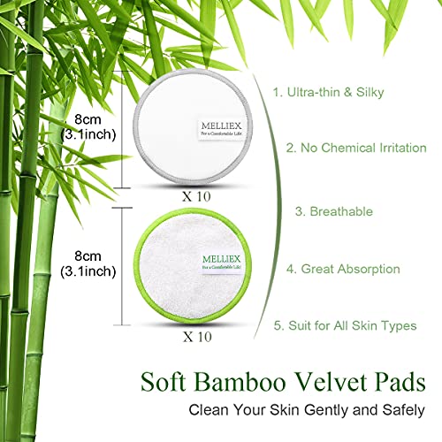 20pcs Discos Desmaquillantes de Reutilizables Toallitas de Algodones y Bambú con 1 Bolsa de Lavandería Lavables Rondas Faciales Almohadillas para Removedor