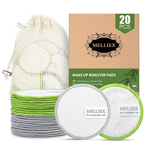 20pcs Discos Desmaquillantes de Reutilizables Toallitas de Algodones y Bambú con 1 Bolsa de Lavandería Lavables Rondas Faciales Almohadillas para Removedor