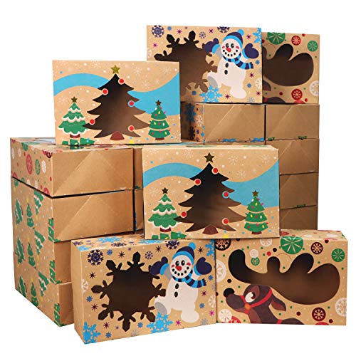 24 Cajas de Regalo de Panadería Navideña para Donas y Galletas, Cajas de Galletas Marrones para Pasteles de Navidad