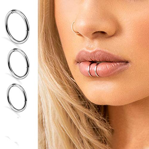 3 unidades 6/8/10 mm 16 G de acero inoxidable para nariz, aros de nariz, aros para hombre y mujer