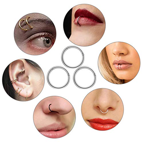3 unidades 6/8/10 mm 16 G de acero inoxidable para nariz, aros de nariz, aros para hombre y mujer