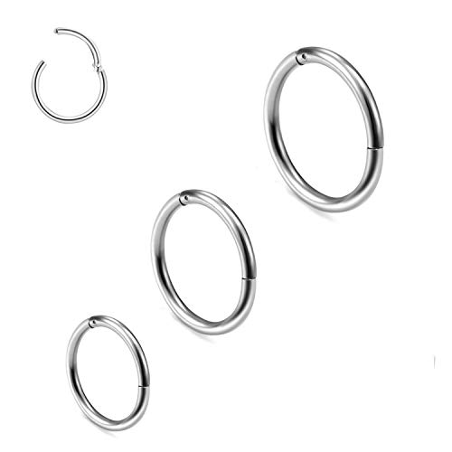 3 unidades 6/8/10 mm 16 G de acero inoxidable para nariz, aros de nariz, aros para hombre y mujer