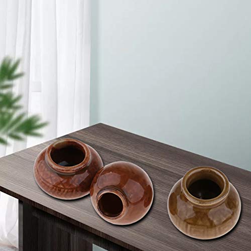 3 unids casa de muñecas cerámica pote oscuro Striation decoración del hogar hecha a mano casa de muñecas realista porcelana antigua para regalo - A
