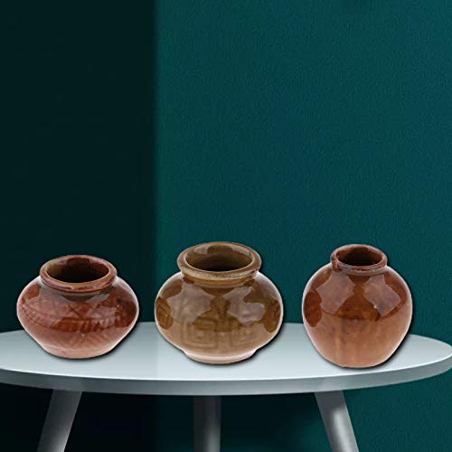 3 unids casa de muñecas cerámica pote oscuro Striation decoración del hogar hecha a mano casa de muñecas realista porcelana antigua para regalo - A