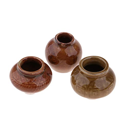3 unids casa de muñecas cerámica pote oscuro Striation decoración del hogar hecha a mano casa de muñecas realista porcelana antigua para regalo - A