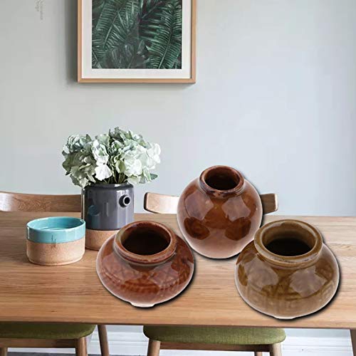 3 unids casa de muñecas cerámica pote oscuro Striation decoración del hogar hecha a mano casa de muñecas realista porcelana antigua para regalo - A