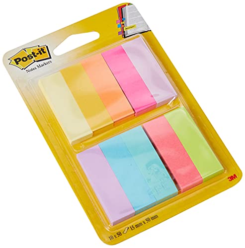 3M Post-It - Marcadores adhesivos para libros Pack 10 x 50 hojas – Notas adhesivas de papel de 15mm x 50 mm – color surtido