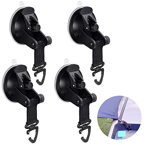 4 Piezas Ventosas para Cristal con Ganchos, Anclaje de Ventosa para Coche, Fuertes Ganchos de Succión para Camping, Con guardapolvo, para camping, taller, casa móvil, hogar, toldo