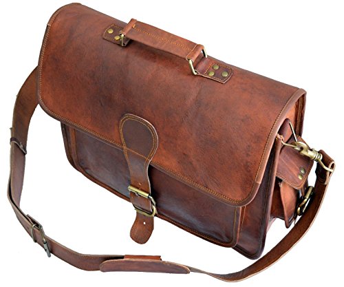 40 Cm Bolso Bandolera Laptop Bag Bolsa De Hombro Cuerpo Cruzado Grande para Mensajero Mensajeria De Cuero Piel Marron Portatil Notebook Bag College Office Hombre Y Mujer Leather Messenger Bag