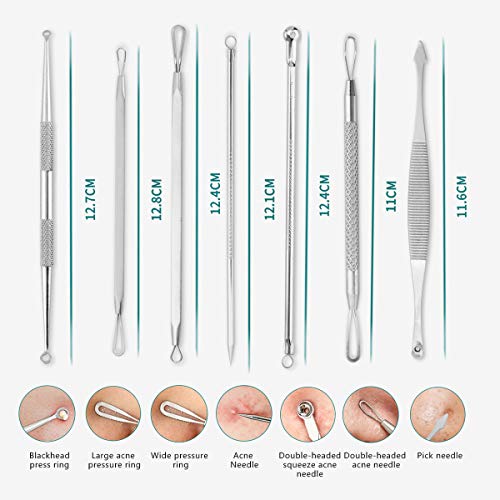 7 en 1 kit de herramientas extractor de espinillas para eliminar espinillas, tratamiento de herramientas para la eliminación de manchas de acné y espinillas y piel facial sin riesgos con (rosado)